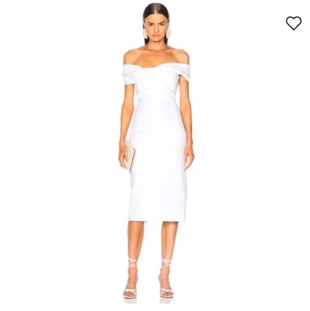 CUSHNIE ET OCHS TWIST OFF SHOULDER PENCIL DRESS WHITE 4